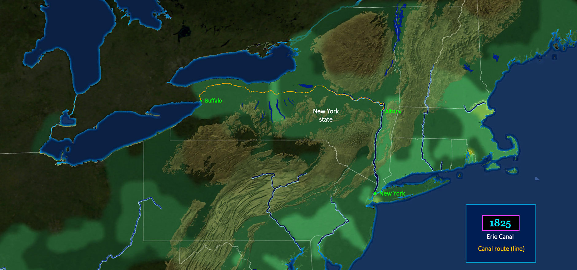 Erie Canal, 1825 map